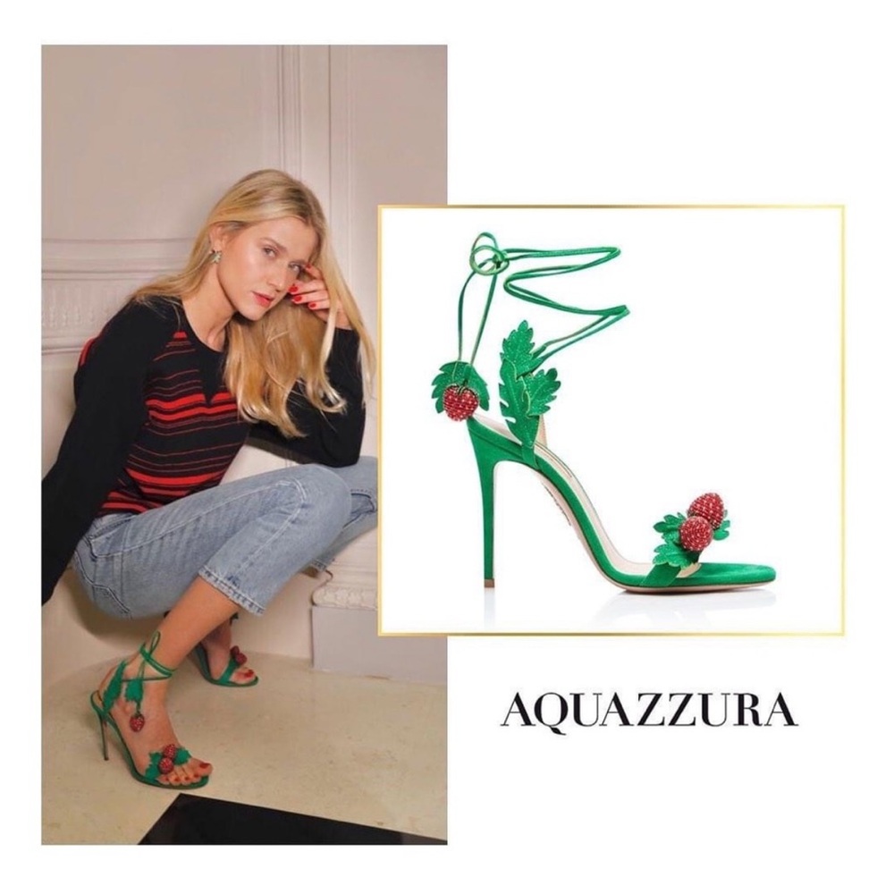 New Aquazzura Green Fragolina 105 Embellished Suede Sandals 38 $1,295 - Picture 6 of 14